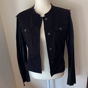J BRAND Deep burgundy jean jacket with lamb leather sleeves